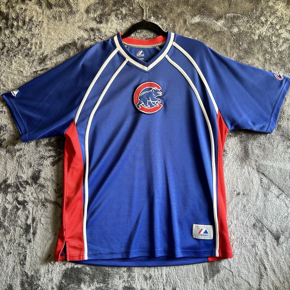 Majestic Chicago Cubs Batting Practice Jersey Mens Large Blue Red MLB Athletic